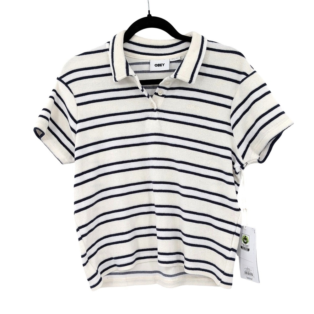 Obey Striped Terry Polo Shirt‎ Streetwear Skate NWT Large